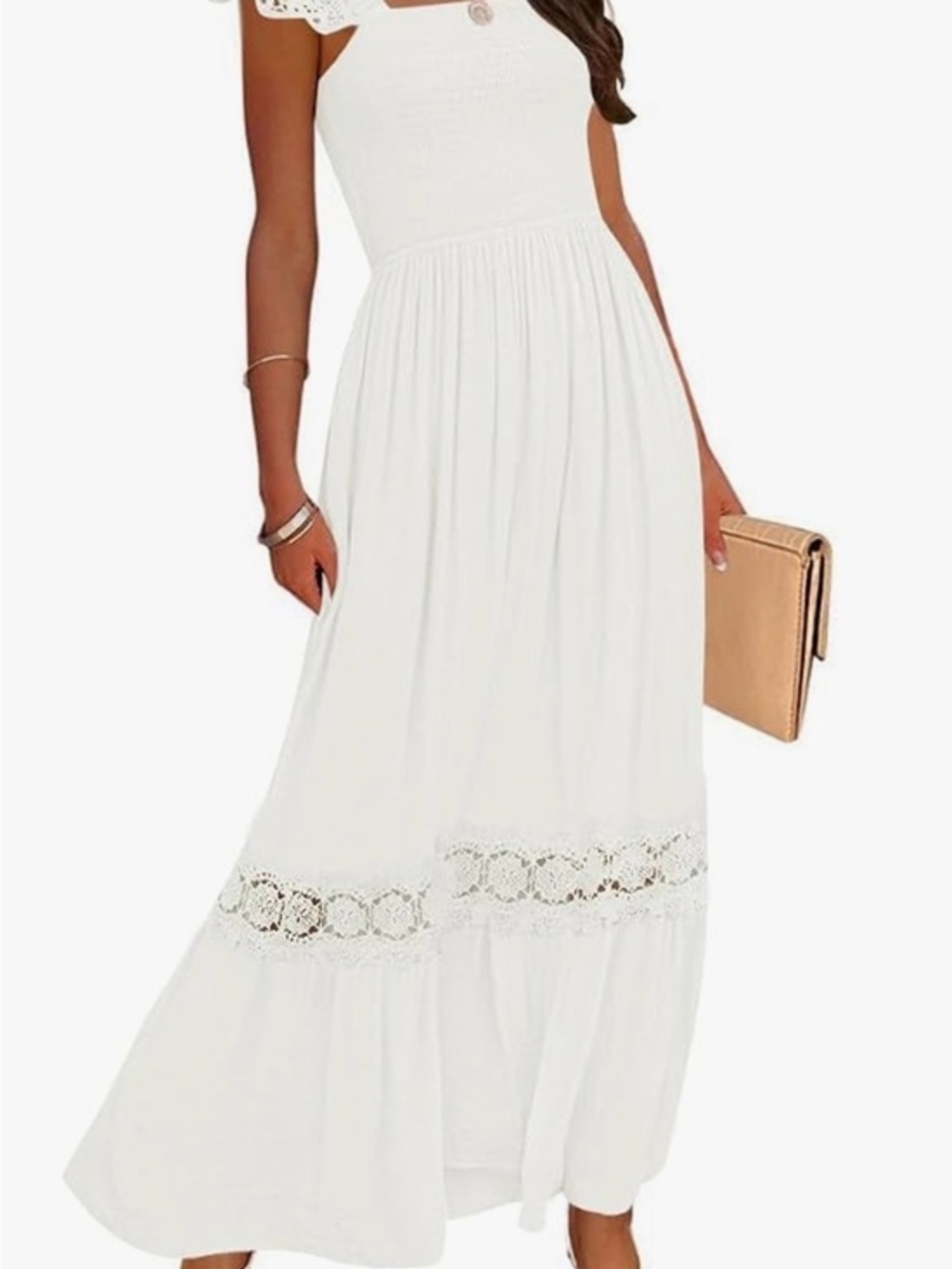 ZESICA Women's Summer Lace Strap Sleeveless   A Line Maxi Dress, Size Medium
